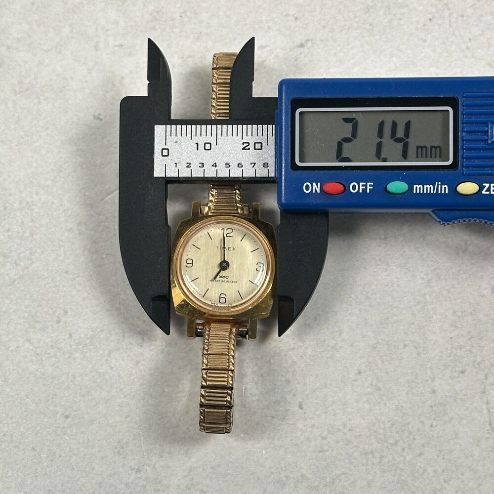 VTG Timex Watch Womens 21mm Square Manual Wind Gold Tone Expansion Band Working - Picture 11 of 12